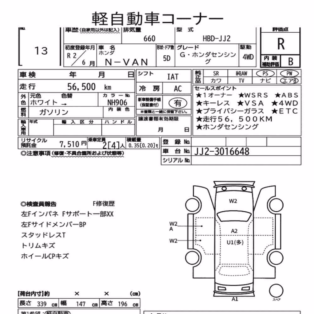 Notka aukcyjna: HONDA N-VAN 4WD G・HONDA SENSING