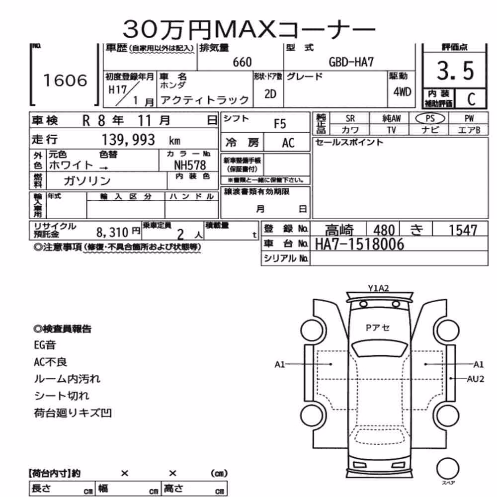 Notka aukcyjna: HONDA ACTY TRUCK 4WD