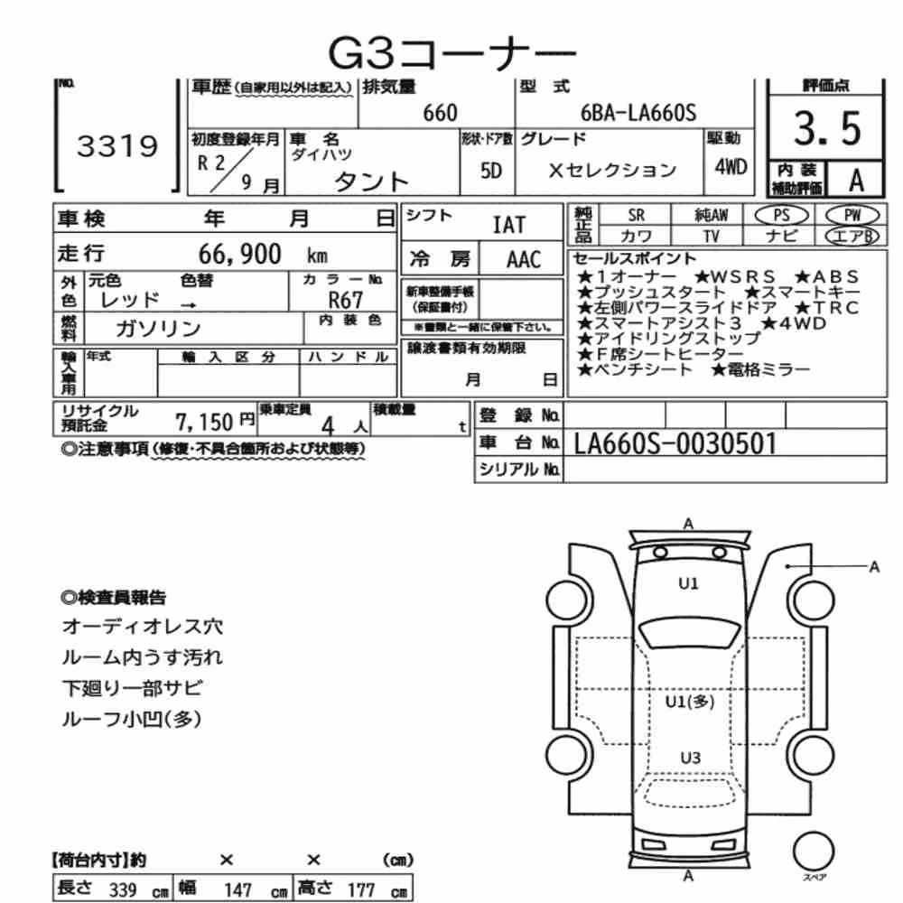 Notka aukcyjna: DAIHATSU TANTO 4WD X SELECTION