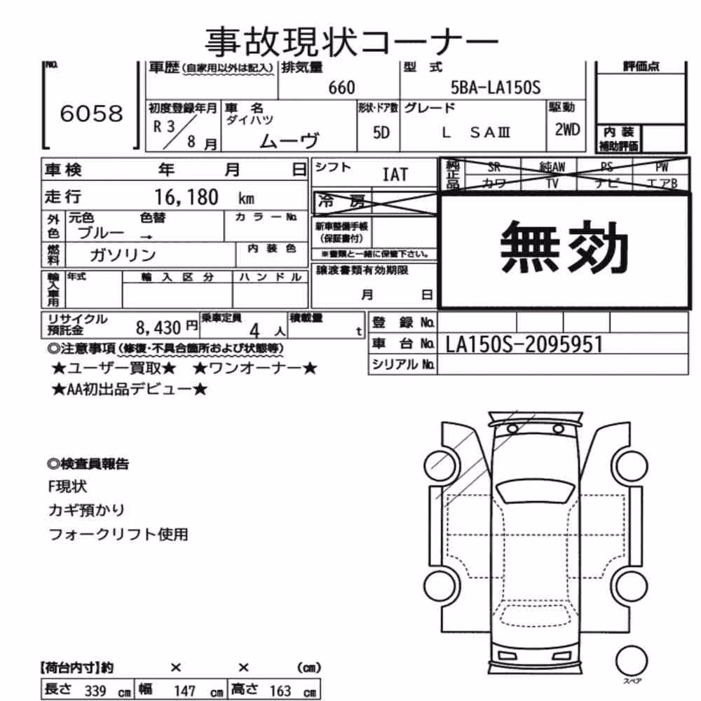Notka aukcyjna: DAIHATSU MOVE L SAⅢ