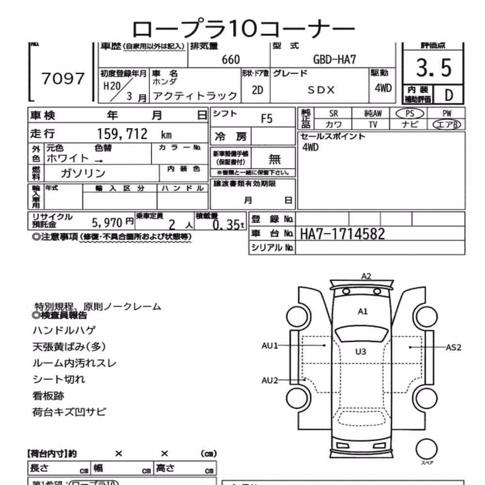 Notka aukcyjna: HONDA ACTY TRUCK 4WD SDX