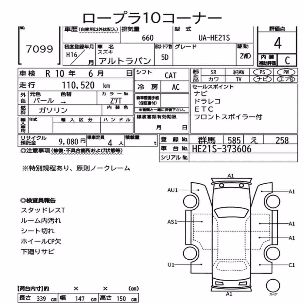 Notka aukcyjna: SUZUKI ALTO LAPIN