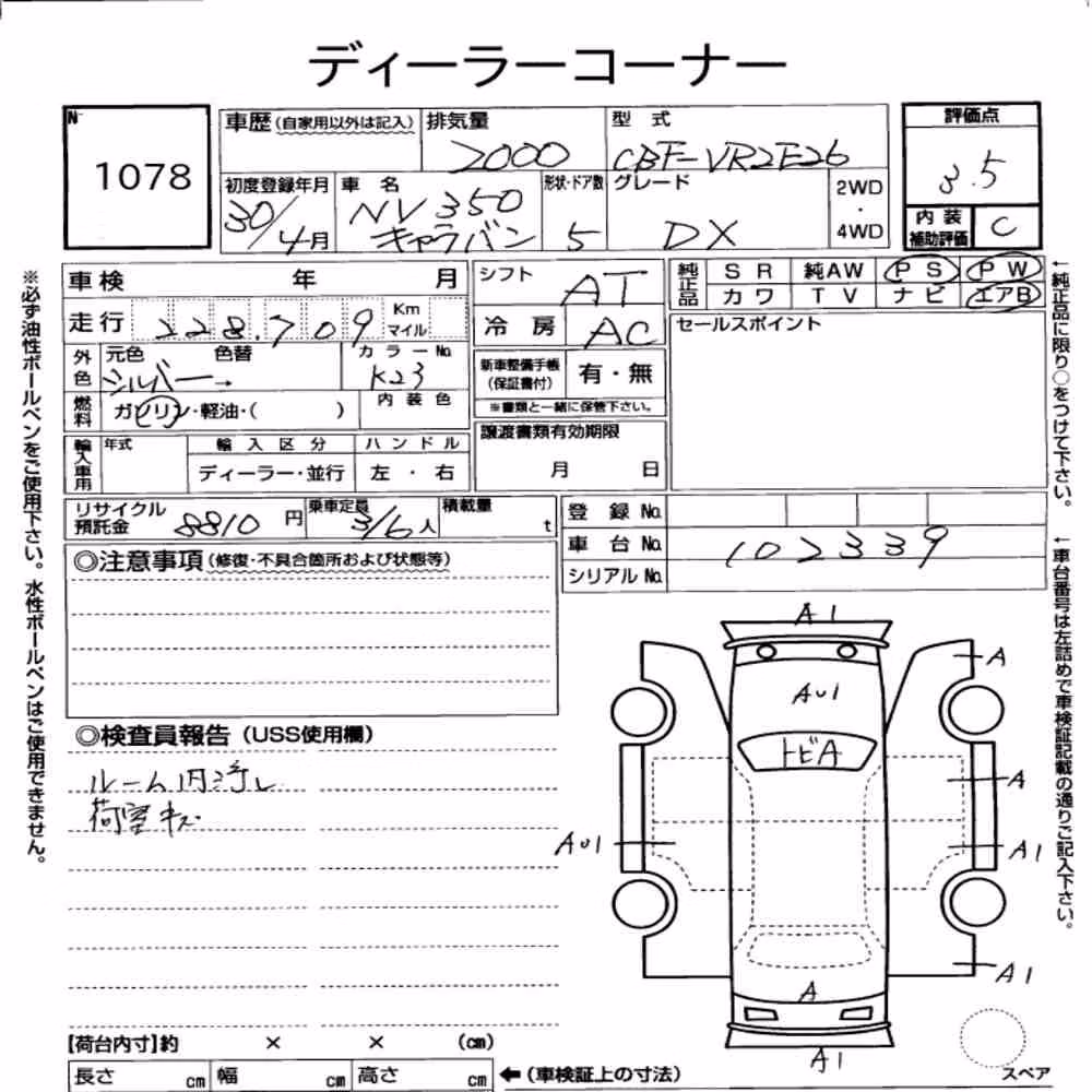 Notka aukcyjna: NISSAN NV350CARAVAN VAN 5D LONG DX