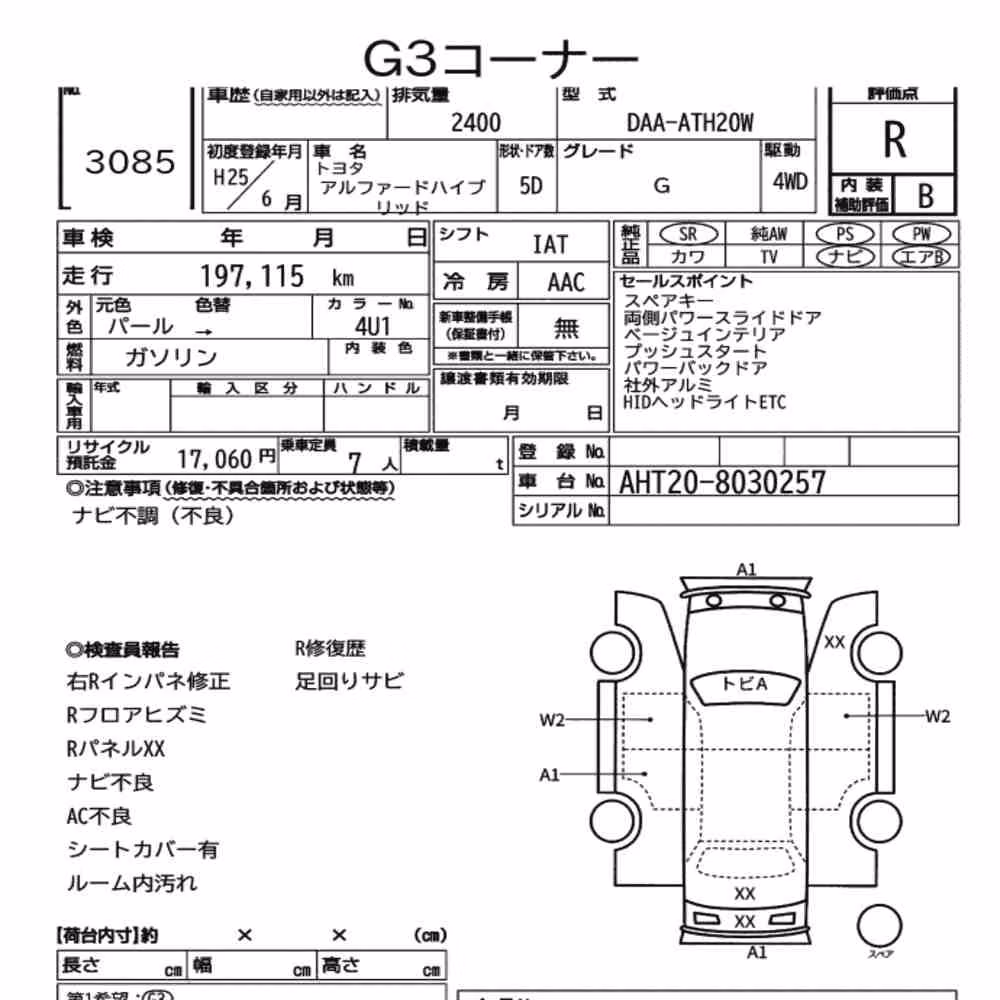 Notka aukcyjna: TOYOTA ALPHARD HYBRID 4WD G