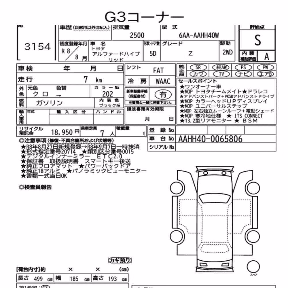 Notka aukcyjna: TOYOTA ALPHARD HYBRID Z