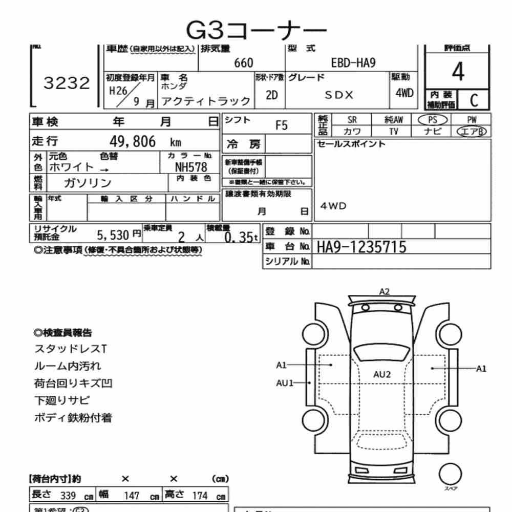 Notka aukcyjna: HONDA ACTY TRUCK 4WD SDX