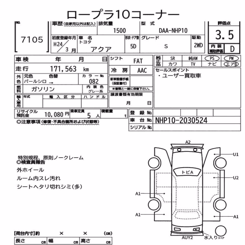 Notka aukcyjna: TOYOTA AQUA S