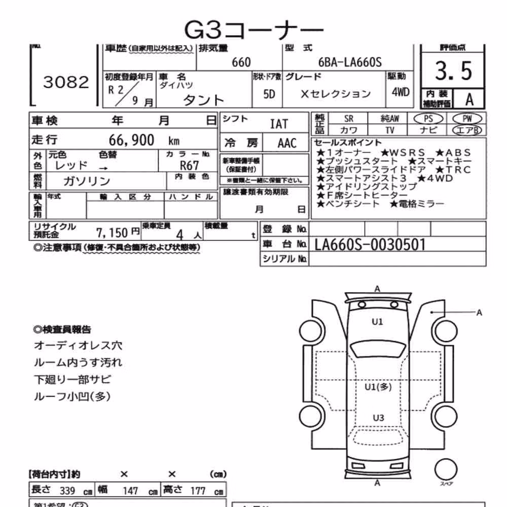 Notka aukcyjna: DAIHATSU TANTO 4WD X SELECTION