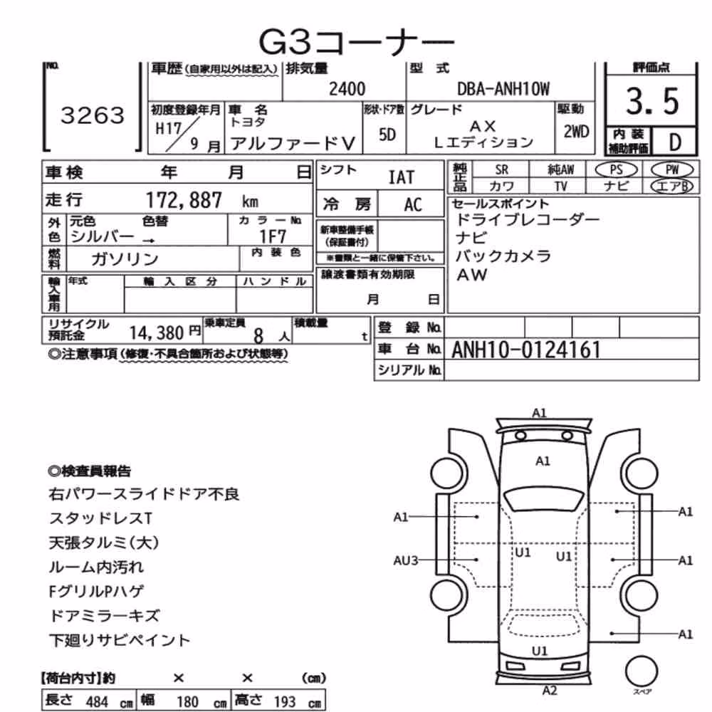 Notka aukcyjna: TOYOTA ALPHARD V AX L EDITION