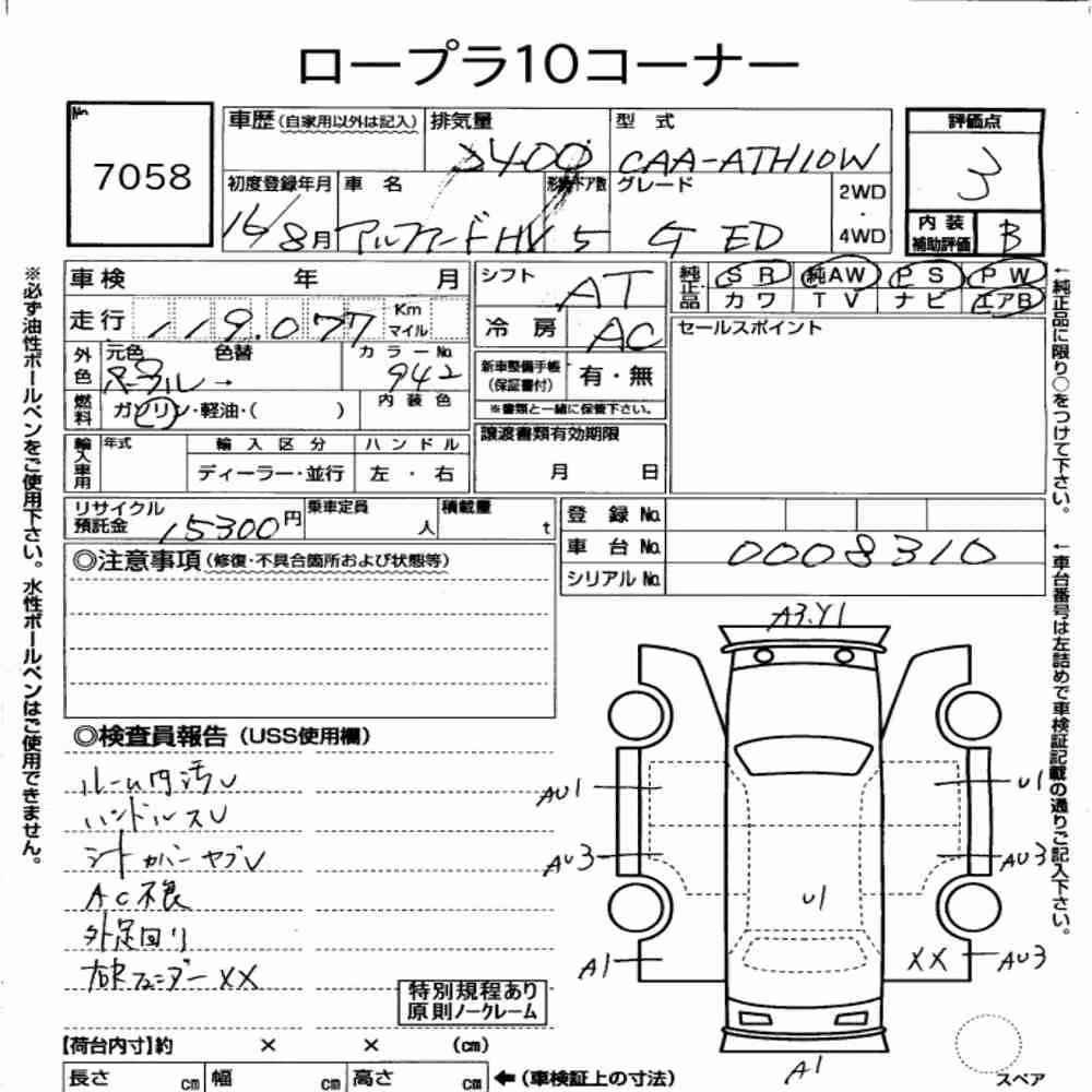 Notka aukcyjna: TOYOTA ALPHARD HYBRID 4WD G EDITION