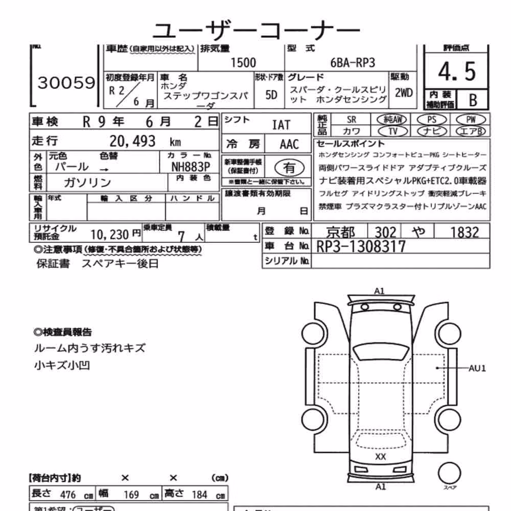 Notka aukcyjna: HONDA STEPWAGON SPADA SPADA・COOL SPIRIT HONDA SENSING