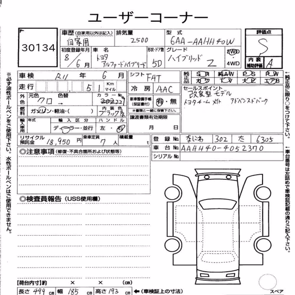 Notka aukcyjna: TOYOTA ALPHARD HYBRID Z