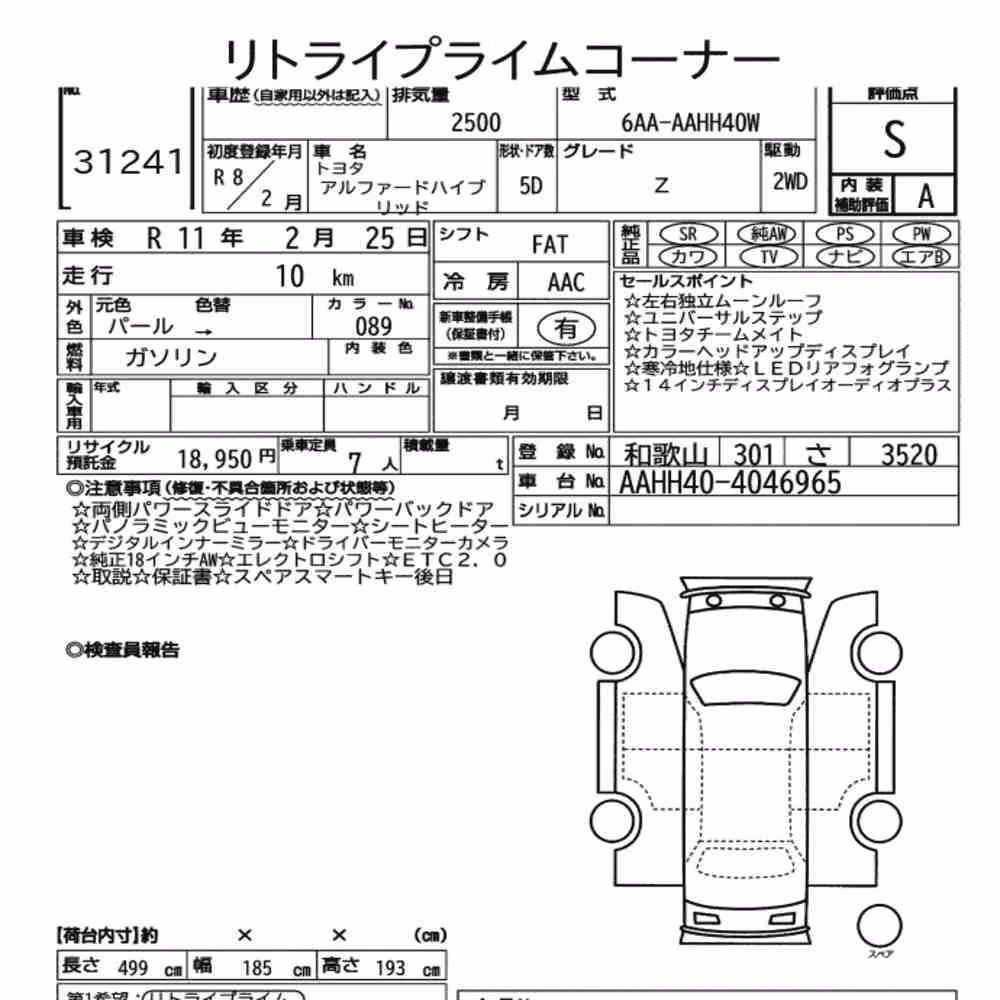 Notka aukcyjna: TOYOTA ALPHARD HYBRID Z