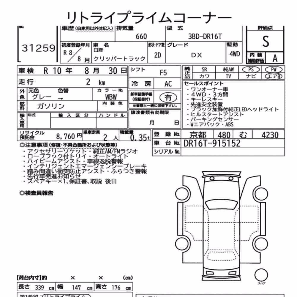 Notka aukcyjna: NISSAN CLIPPER TRUCK 4WD DX