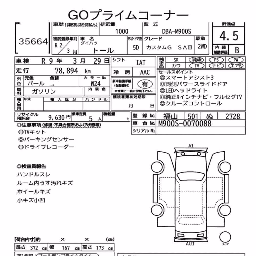 Notka aukcyjna: DAIHATSU THOR CUSTOM G SA Ⅲ