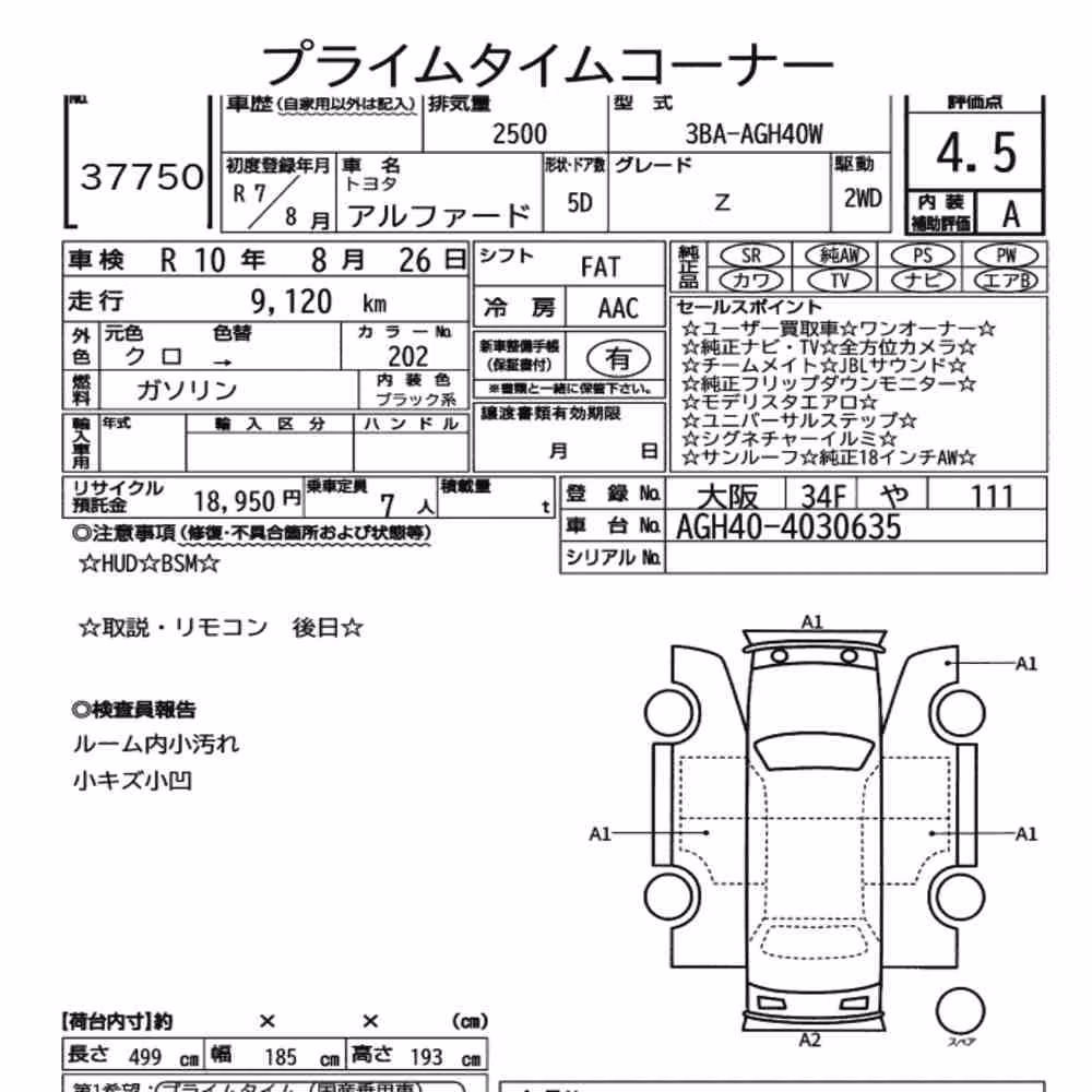 Notka aukcyjna: TOYOTA ALPHARD Z