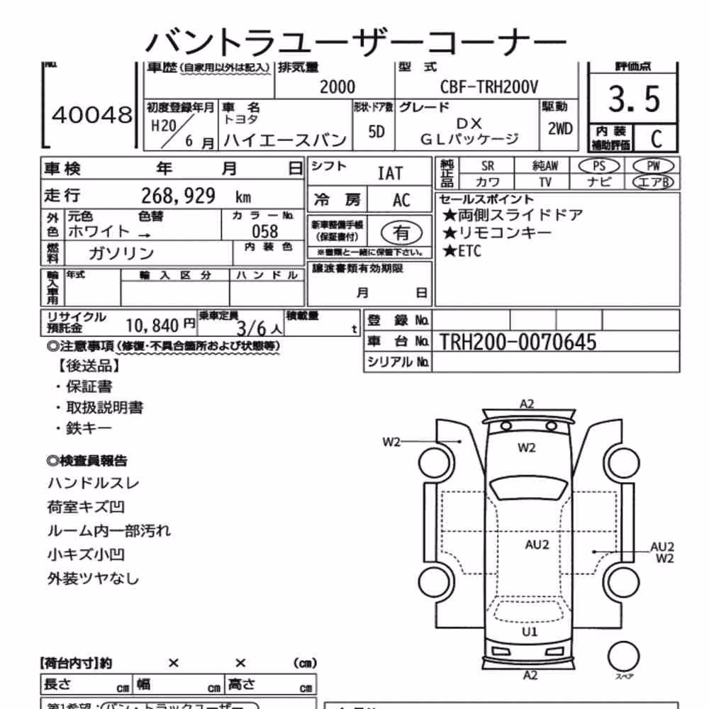 Notka aukcyjna: TOYOTA HIACE VAN 5D DX GL PACKAGE