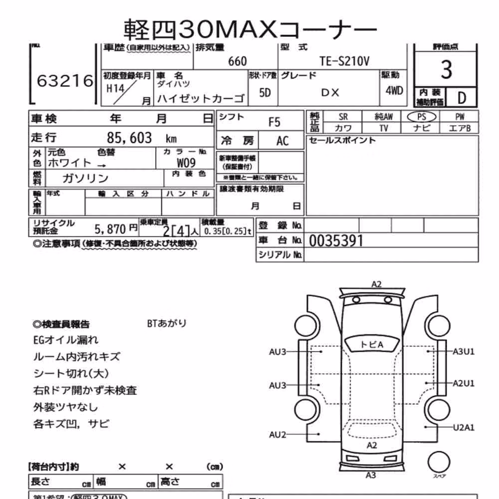 Notka aukcyjna: DAIHATSU HIJET CARGO 5D 4WD DX