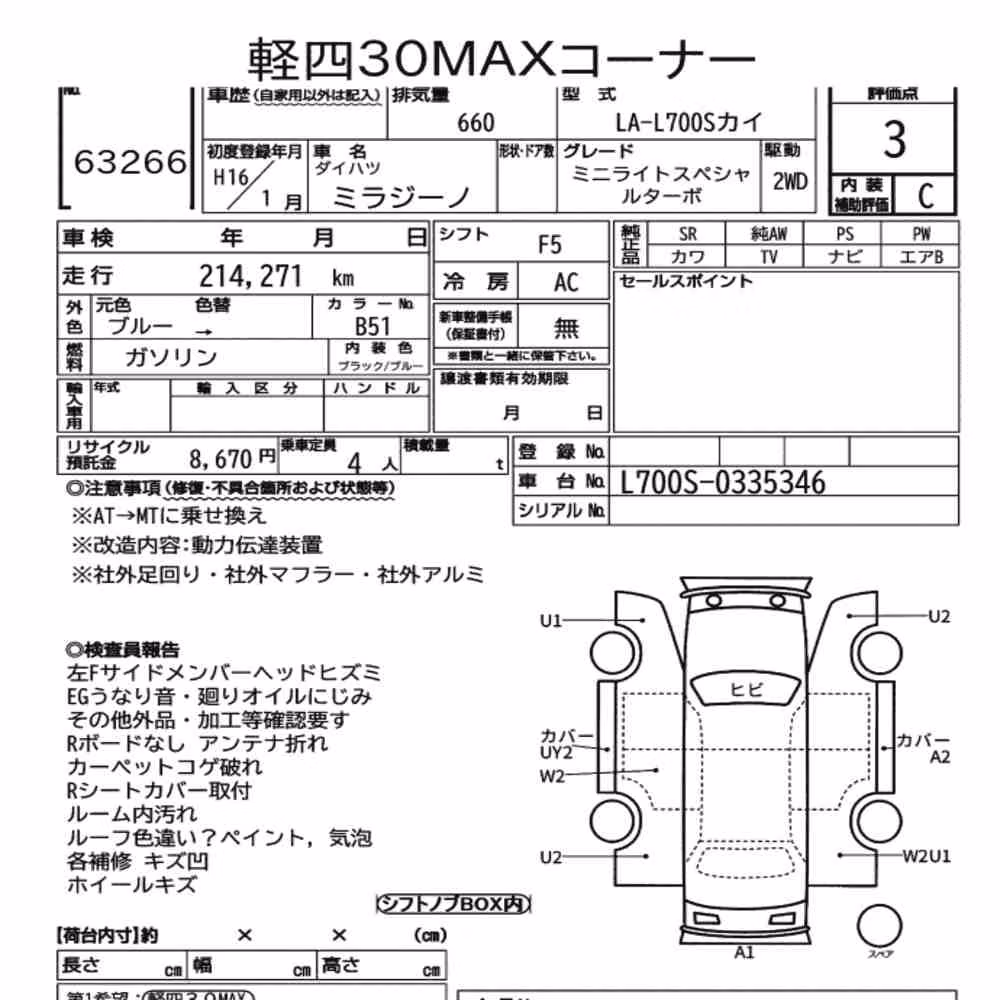Notka aukcyjna: DAIHATSU MIRA GINO 5D MINILITE SPECIAL TURBO