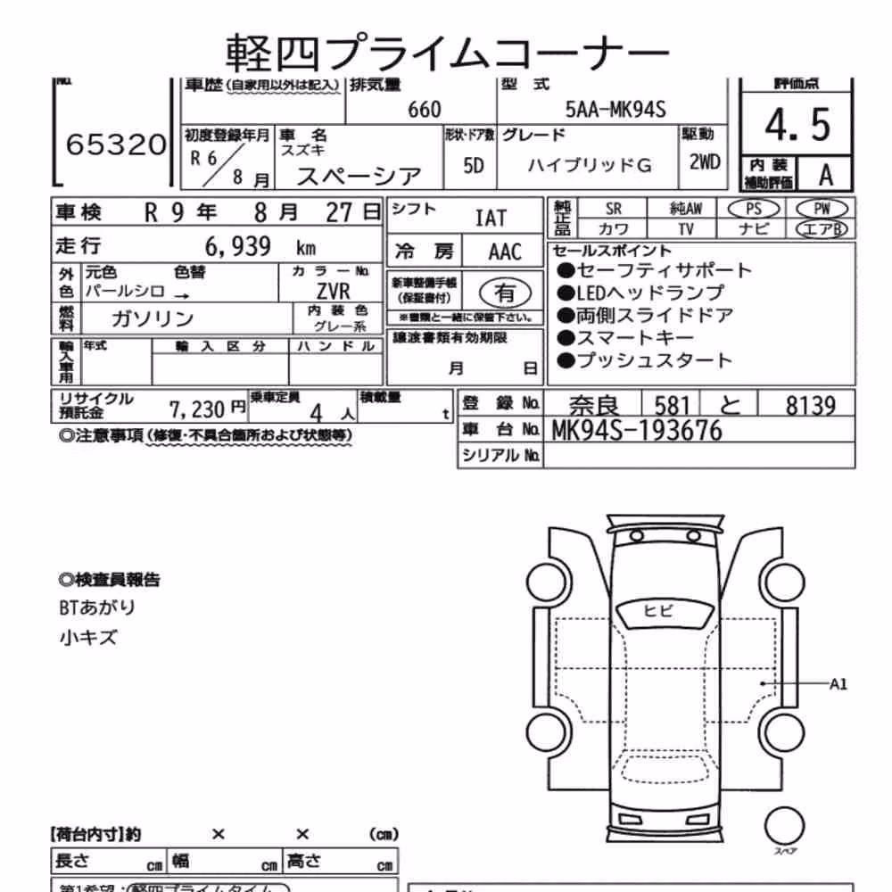 Notka aukcyjna: SUZUKI SPACIA HYBRID G