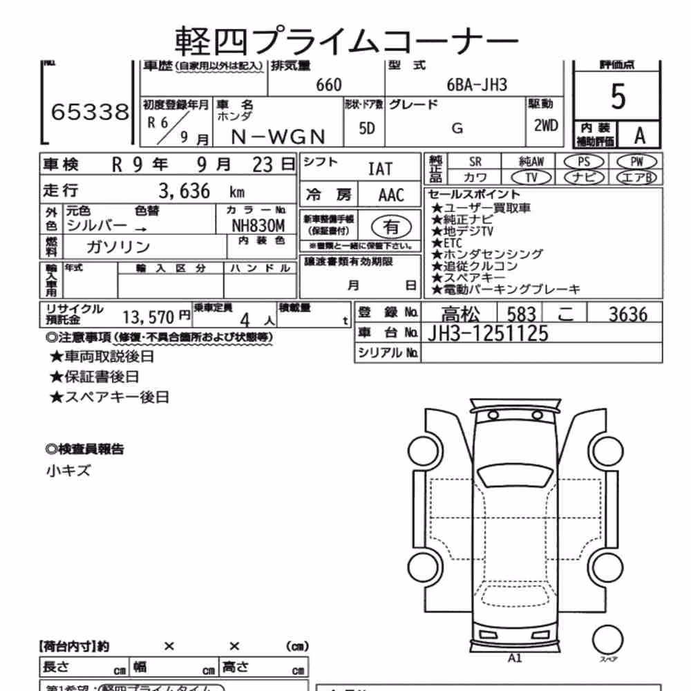 Notka aukcyjna: HONDA N-WGN G