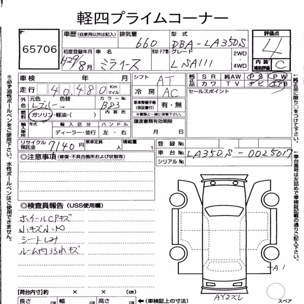 Notka aukcyjna: DAIHATSU MIRA E:S L SAⅢ
