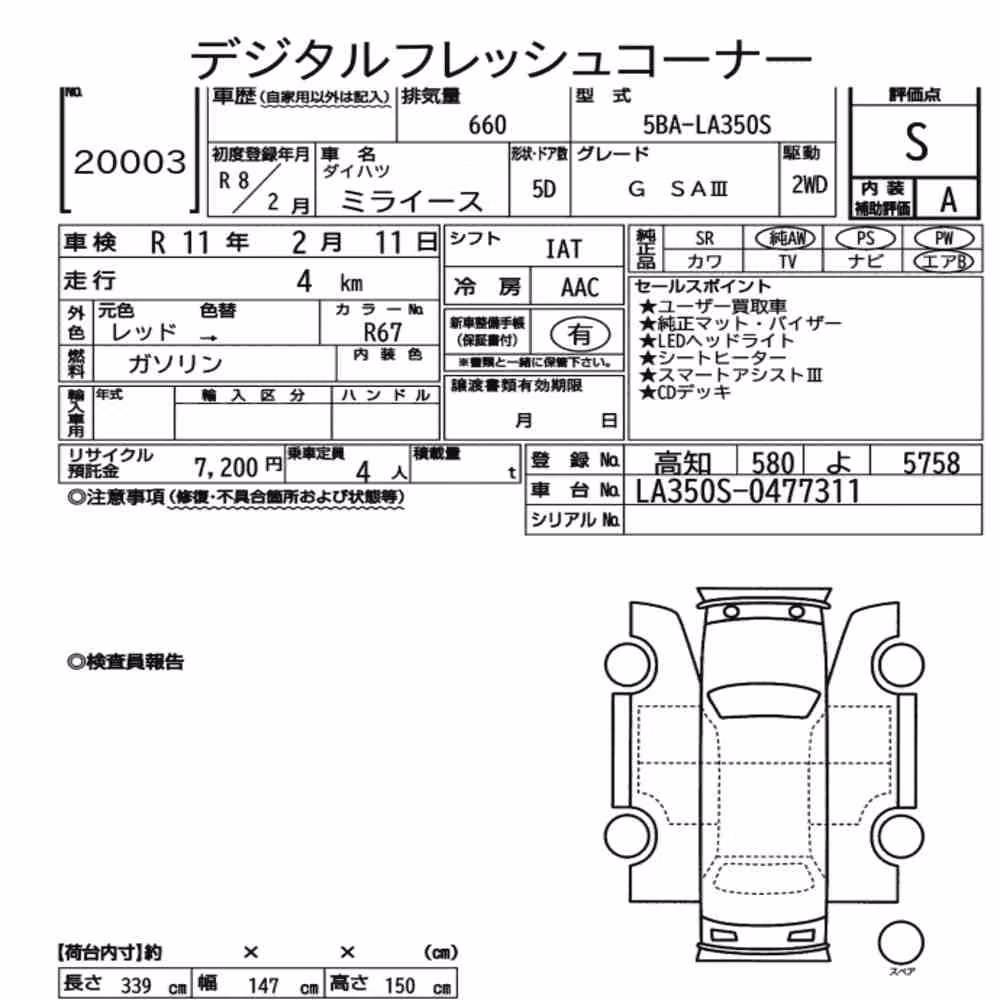 Notka aukcyjna: DAIHATSU MIRA E:S G SAⅢ