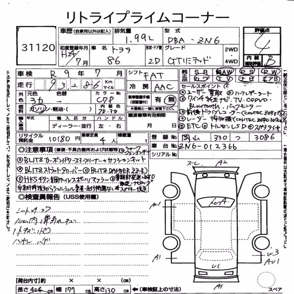 Notka aukcyjna: TOYOTA 86 GT LIMITED