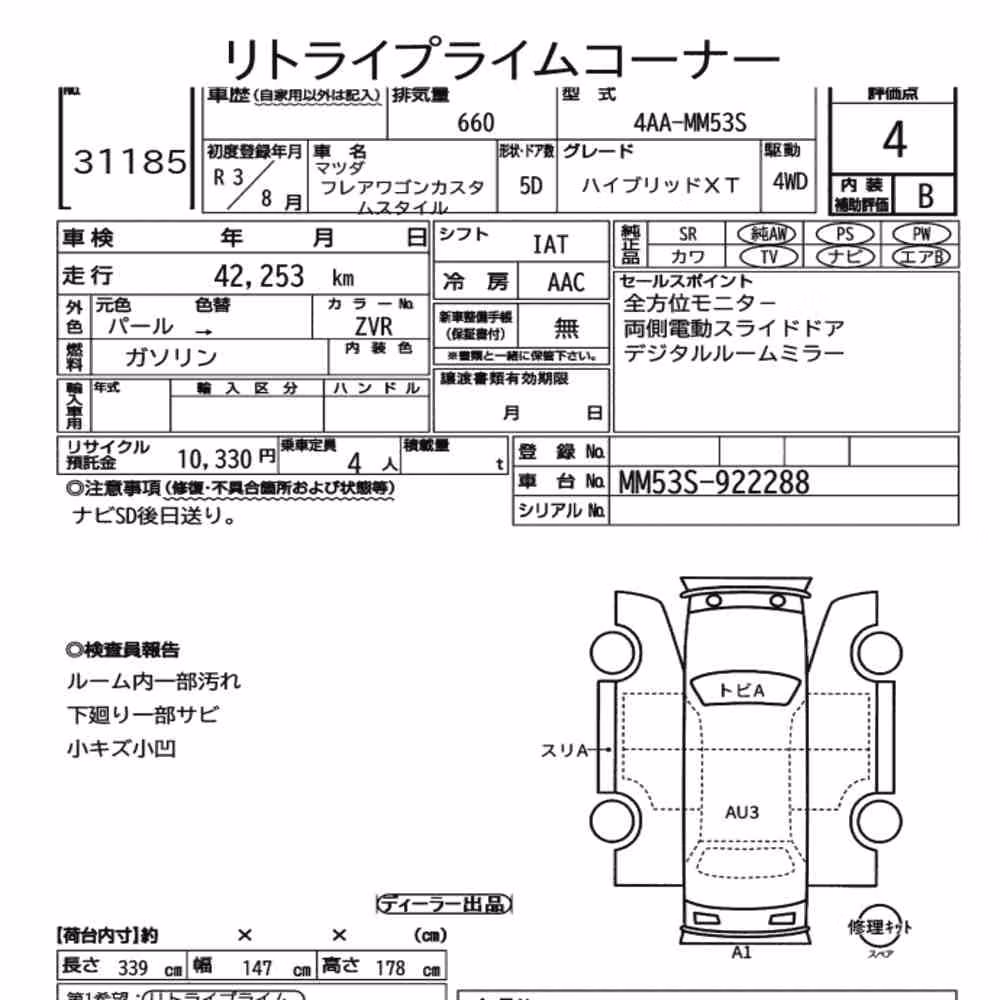 Notka aukcyjna: MAZDA FLAIR WAGON CUSTOM STYLE 4WD HYBRID XT