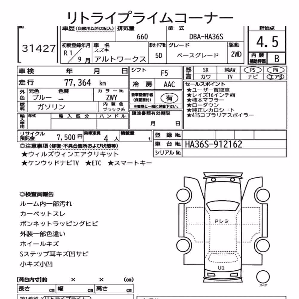Notka aukcyjna: SUZUKI ALTO WORKS 5D BASE GRADE