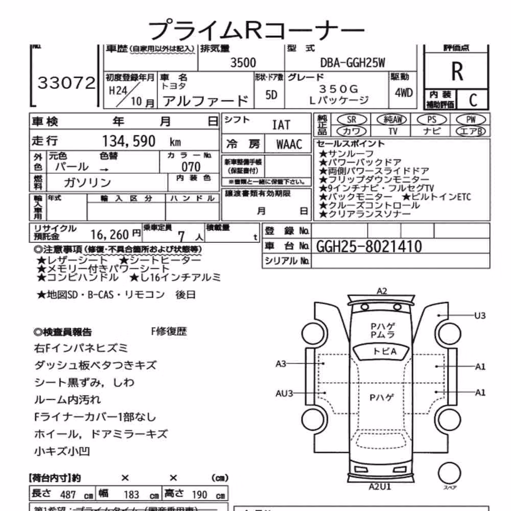 Notka aukcyjna: TOYOTA ALPHARD 4WD 350G L PACKAGE