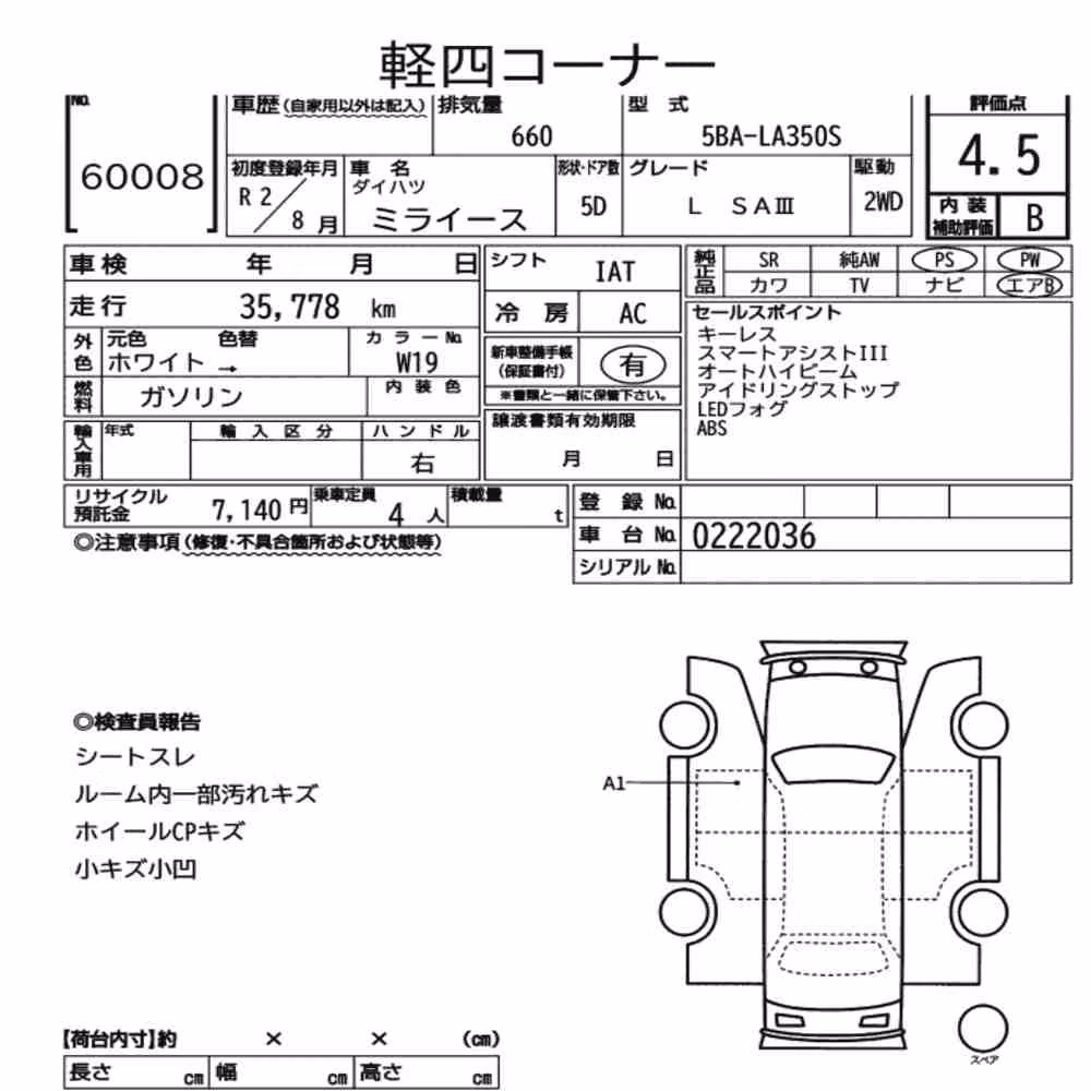 Notka aukcyjna: DAIHATSU MIRA E:S L SAⅢ