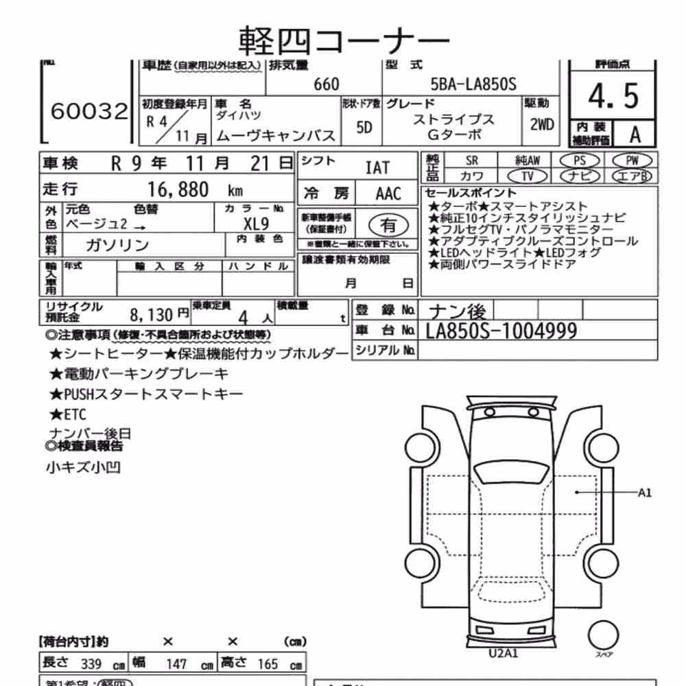Notka aukcyjna: DAIHATSU MOVE CANBUS STRIPES G TURBO