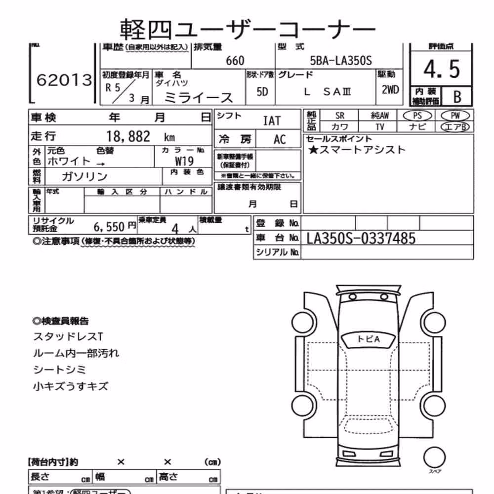 Notka aukcyjna: DAIHATSU MIRA E:S L SAⅢ