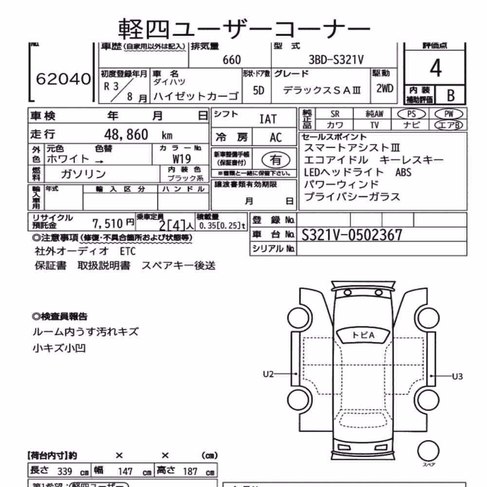 Notka aukcyjna: DAIHATSU HIJET CARGO 5D DELUXE SA Ⅲ