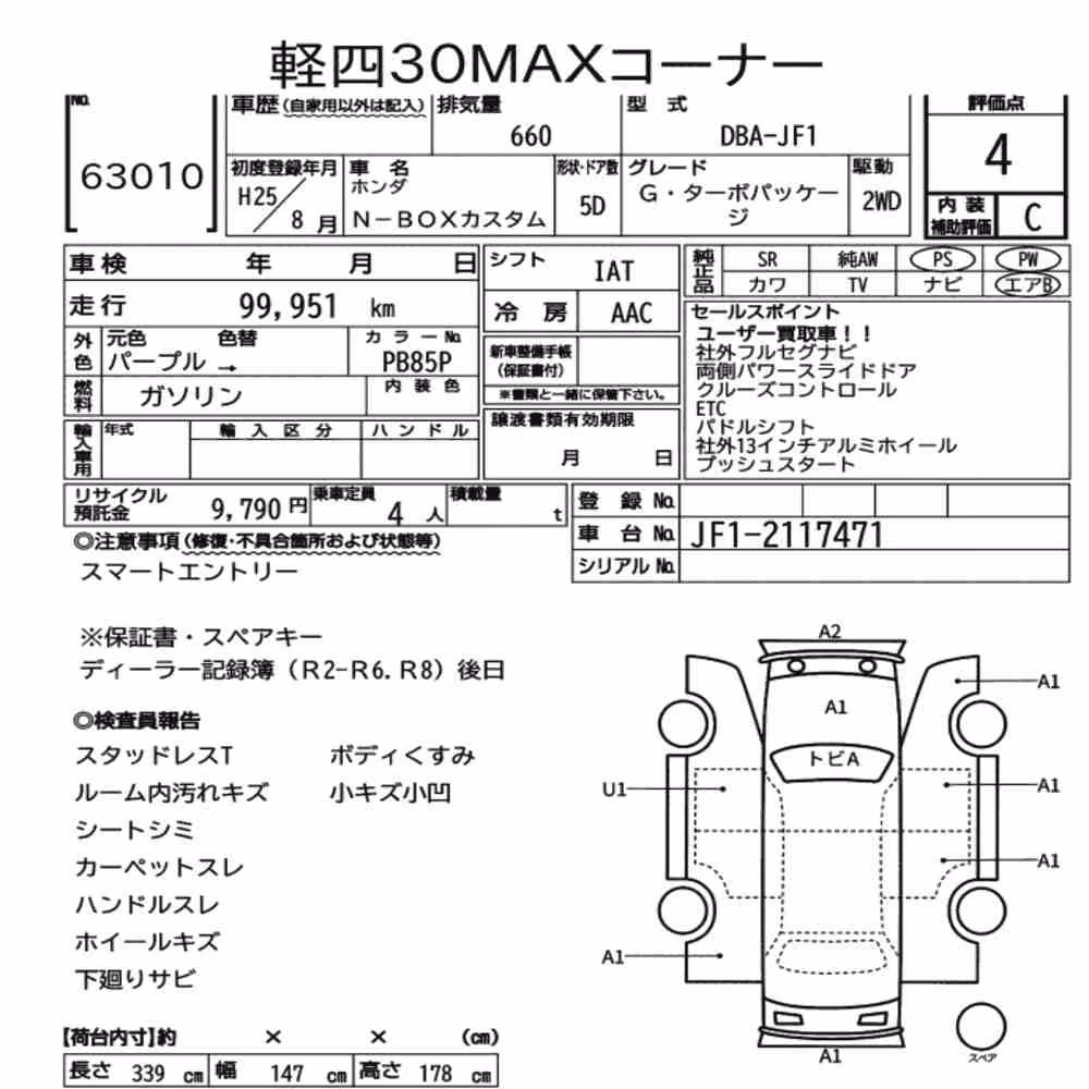 Notka aukcyjna: HONDA N-BOX CUSTOM G・TURBO PACKAGE