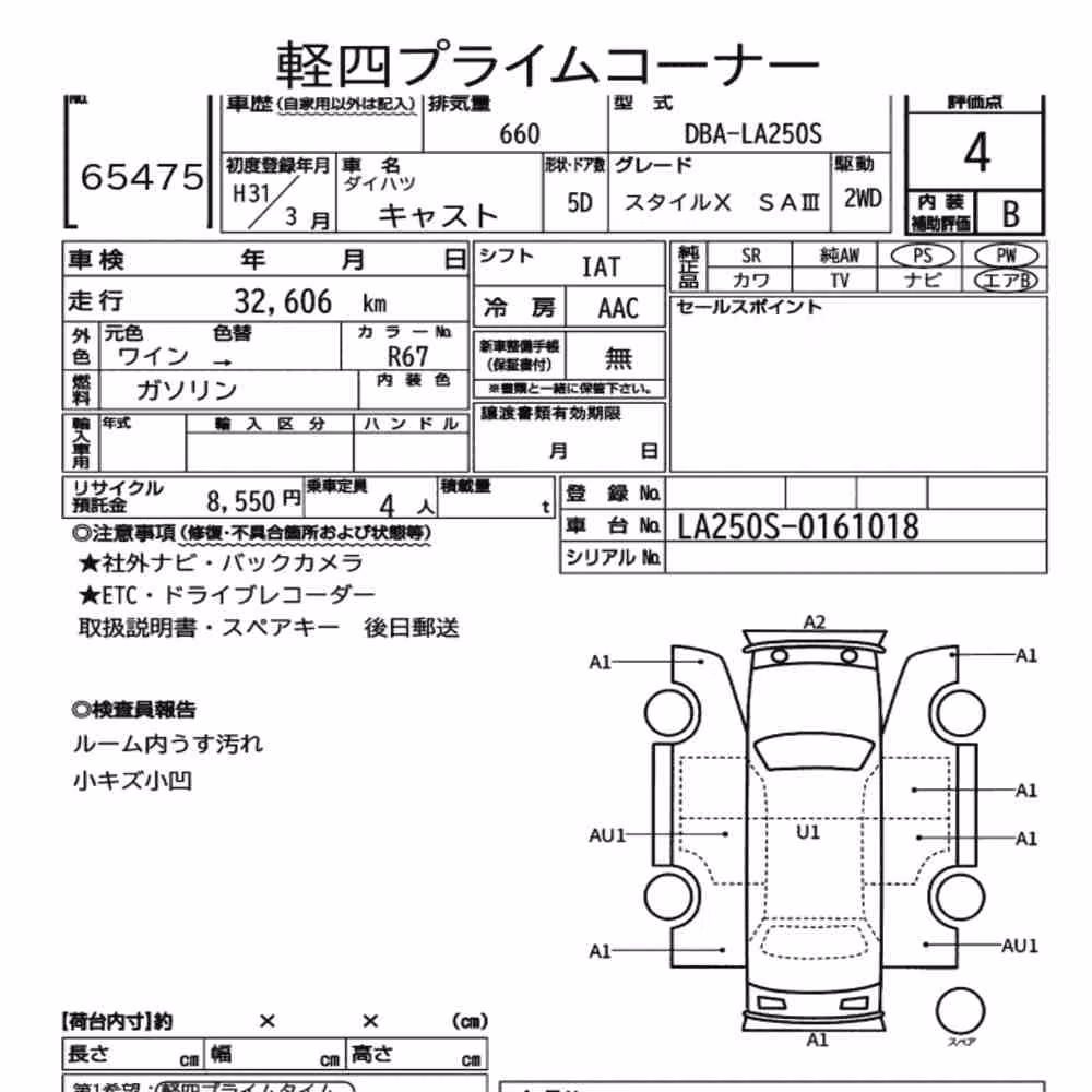 Notka aukcyjna: DAIHATSU CAST STYLE X SAⅢ