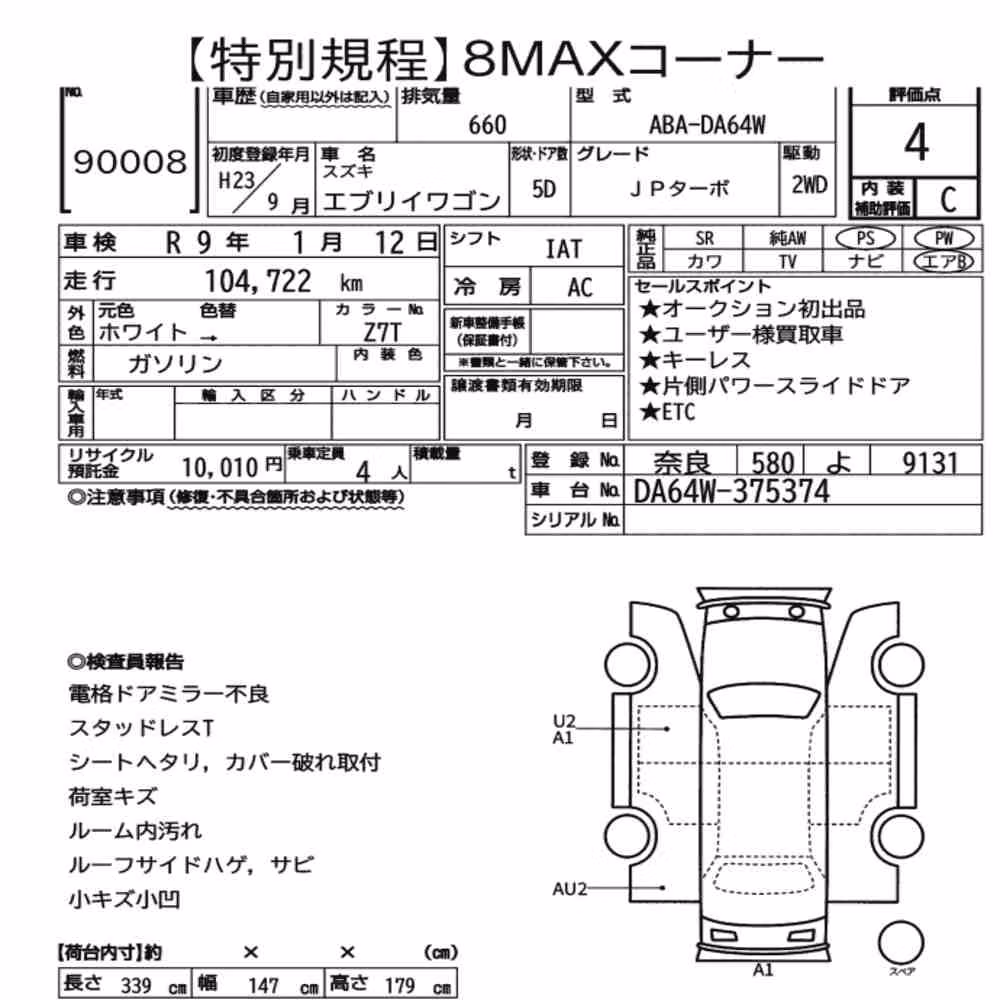 Notka aukcyjna: SUZUKI EVERY WAGON JP TURBO