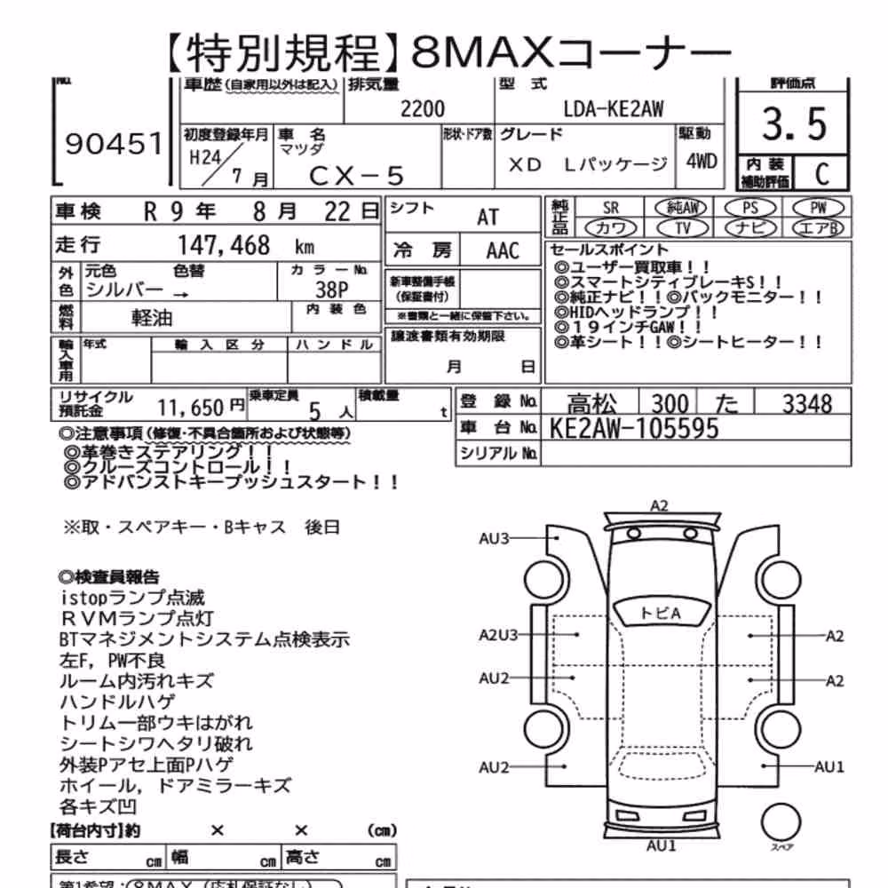 Notka aukcyjna: MAZDA CX-5 4WD XD L PACKAGE