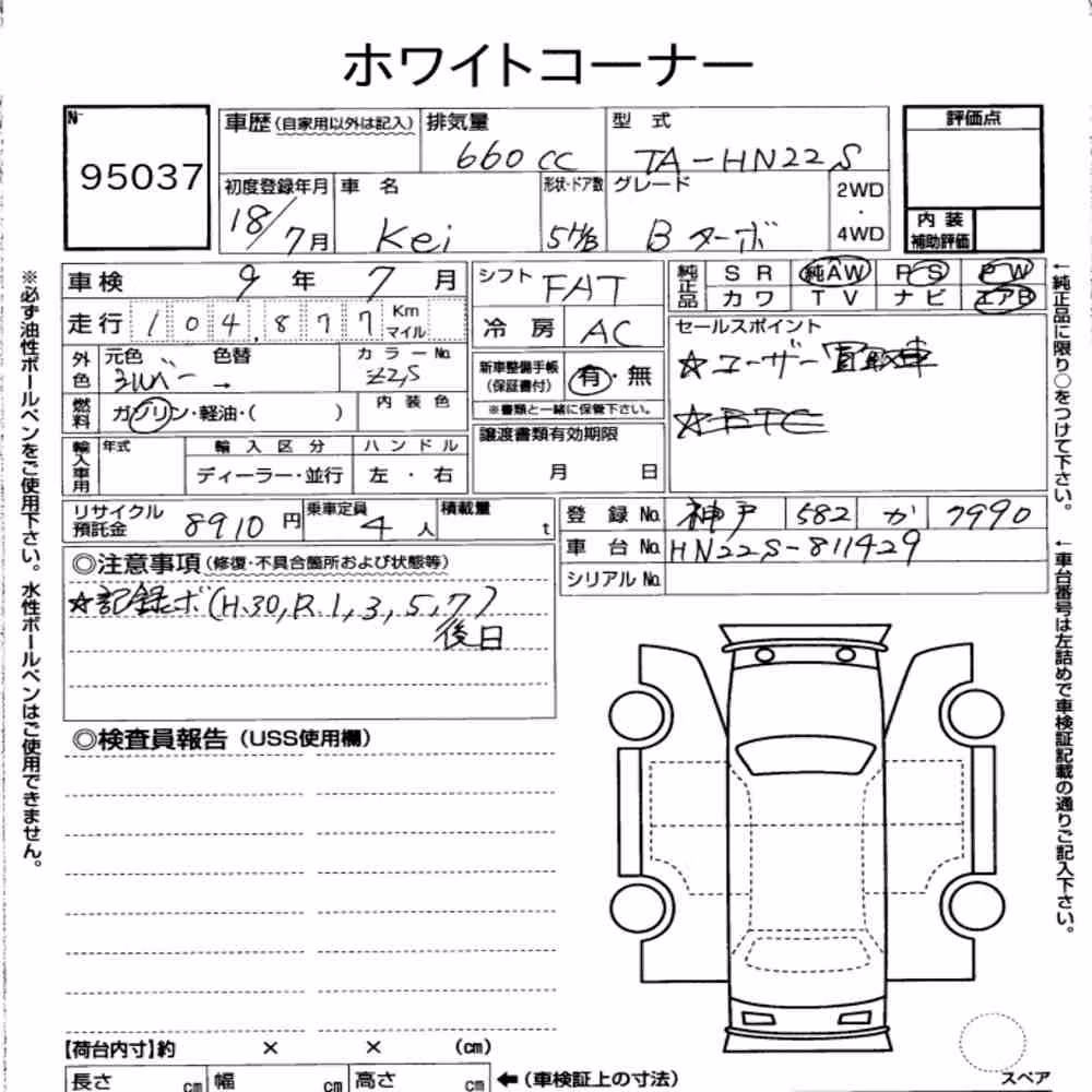 Notka aukcyjna: SUZUKI KEI 5D B TURBO