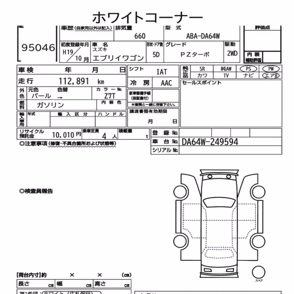 Notka aukcyjna: SUZUKI EVERY WAGON PZ TURBO
