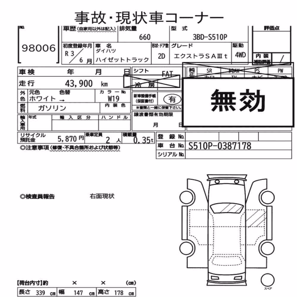 Notka aukcyjna: DAIHATSU HIJET TRUCK 4WD EXTRA SA ⅢT