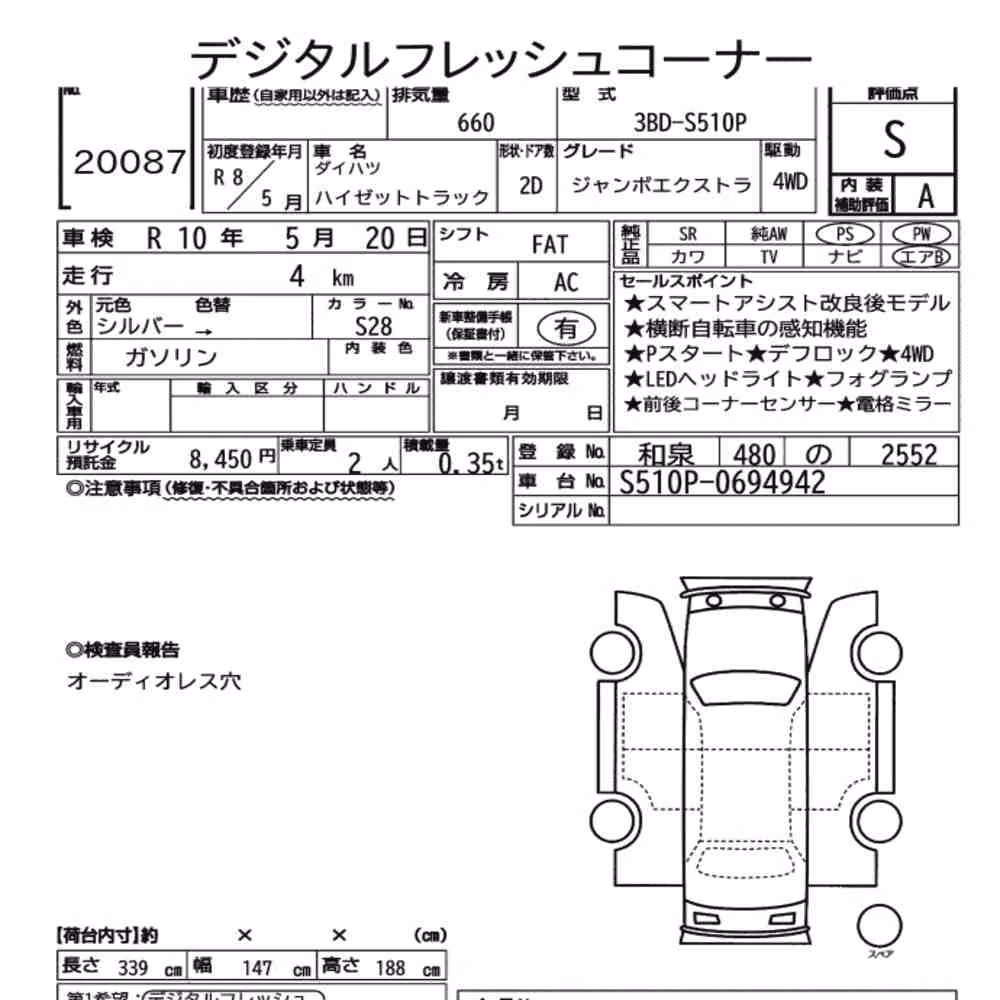 Notka aukcyjna: DAIHATSU HIJET TRUCK 4WD JUMBO EXTRA