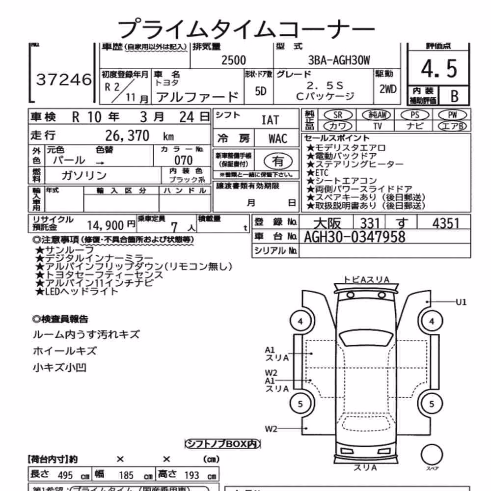 Notka aukcyjna: TOYOTA ALPHARD 2.5S C PACKAGE
