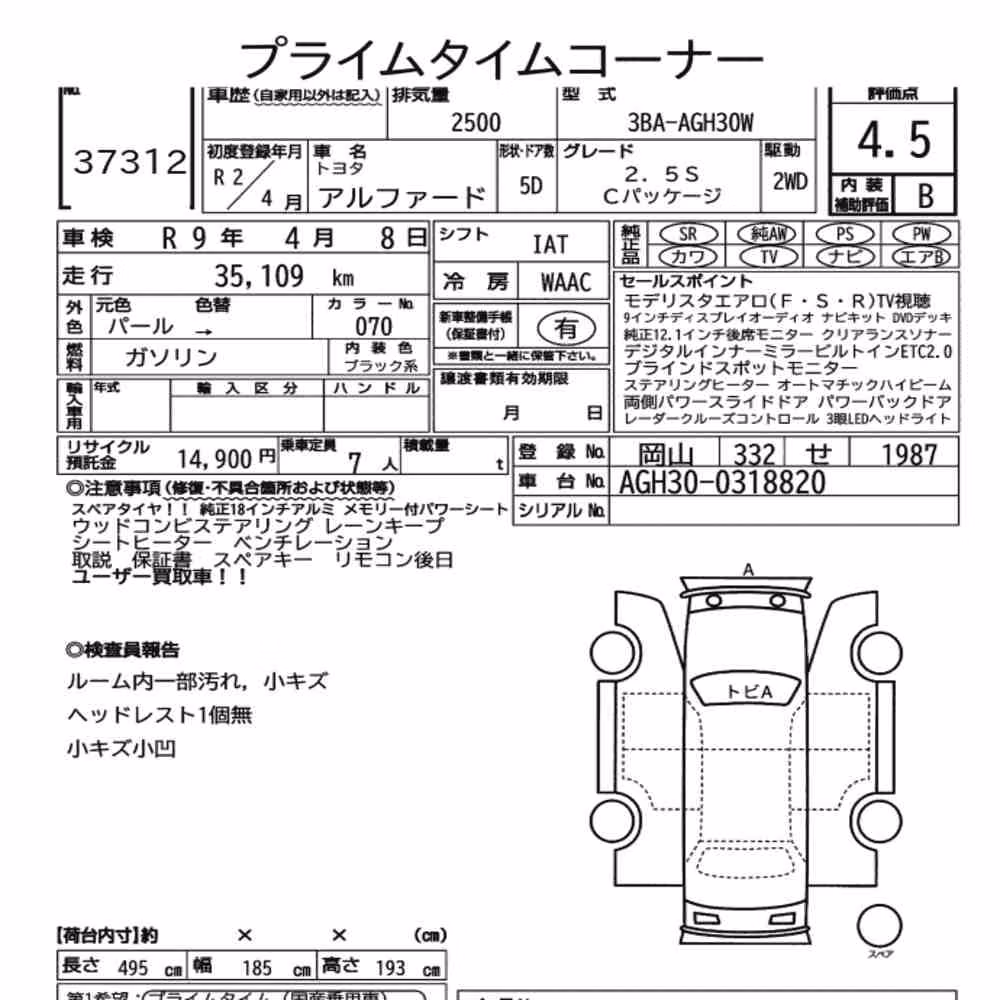Notka aukcyjna: TOYOTA ALPHARD 2.5S C PACKAGE