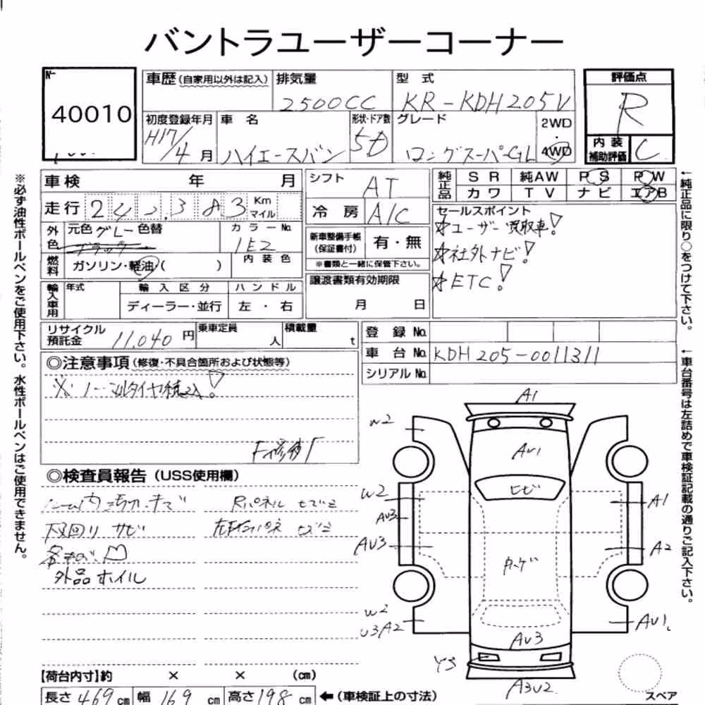 Notka aukcyjna: TOYOTA HIACE VAN 5D 4WD LONG SUPER GL