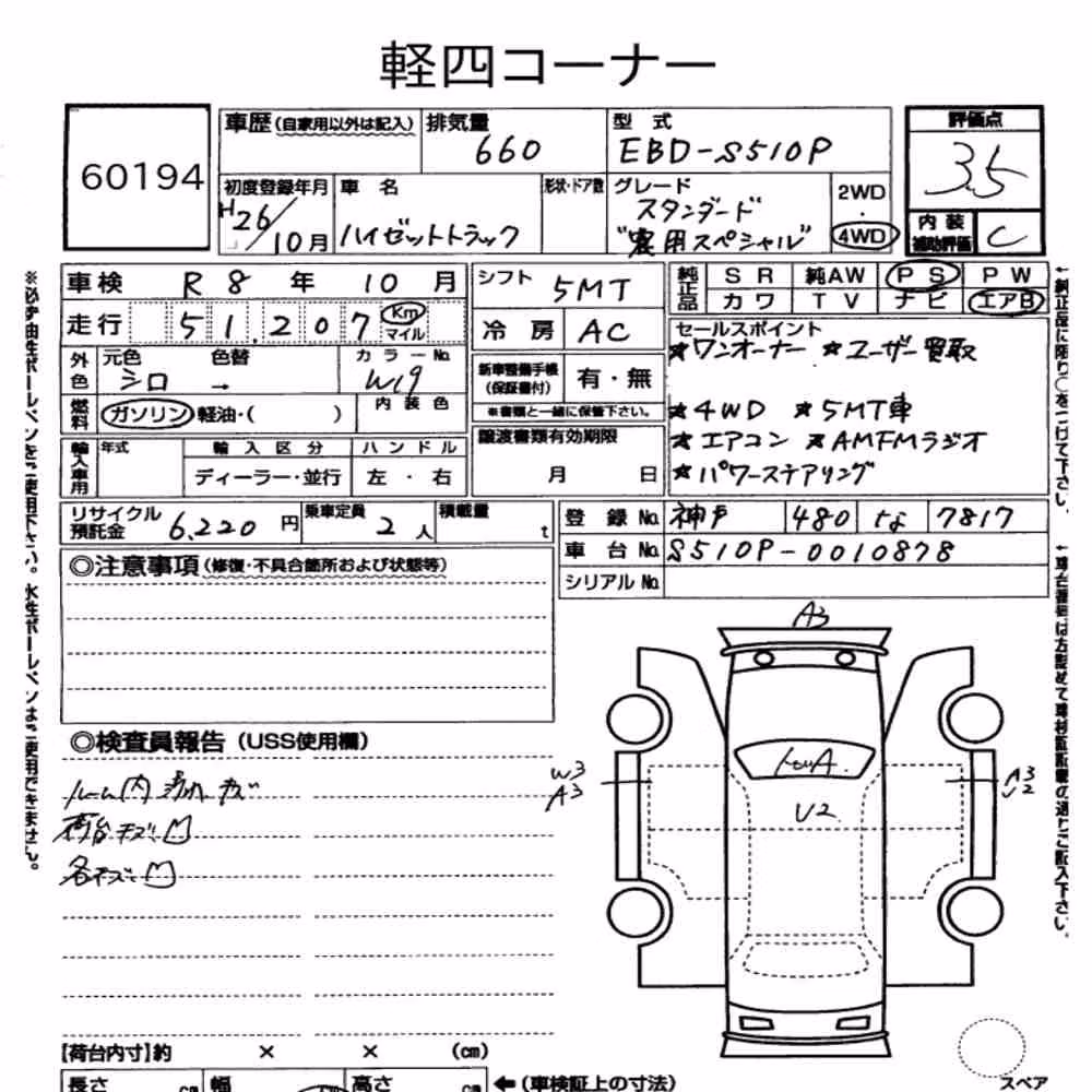 Notka aukcyjna: DAIHATSU HIJET TRUCK 4WD STANDARD NOUYOU SPECIAL