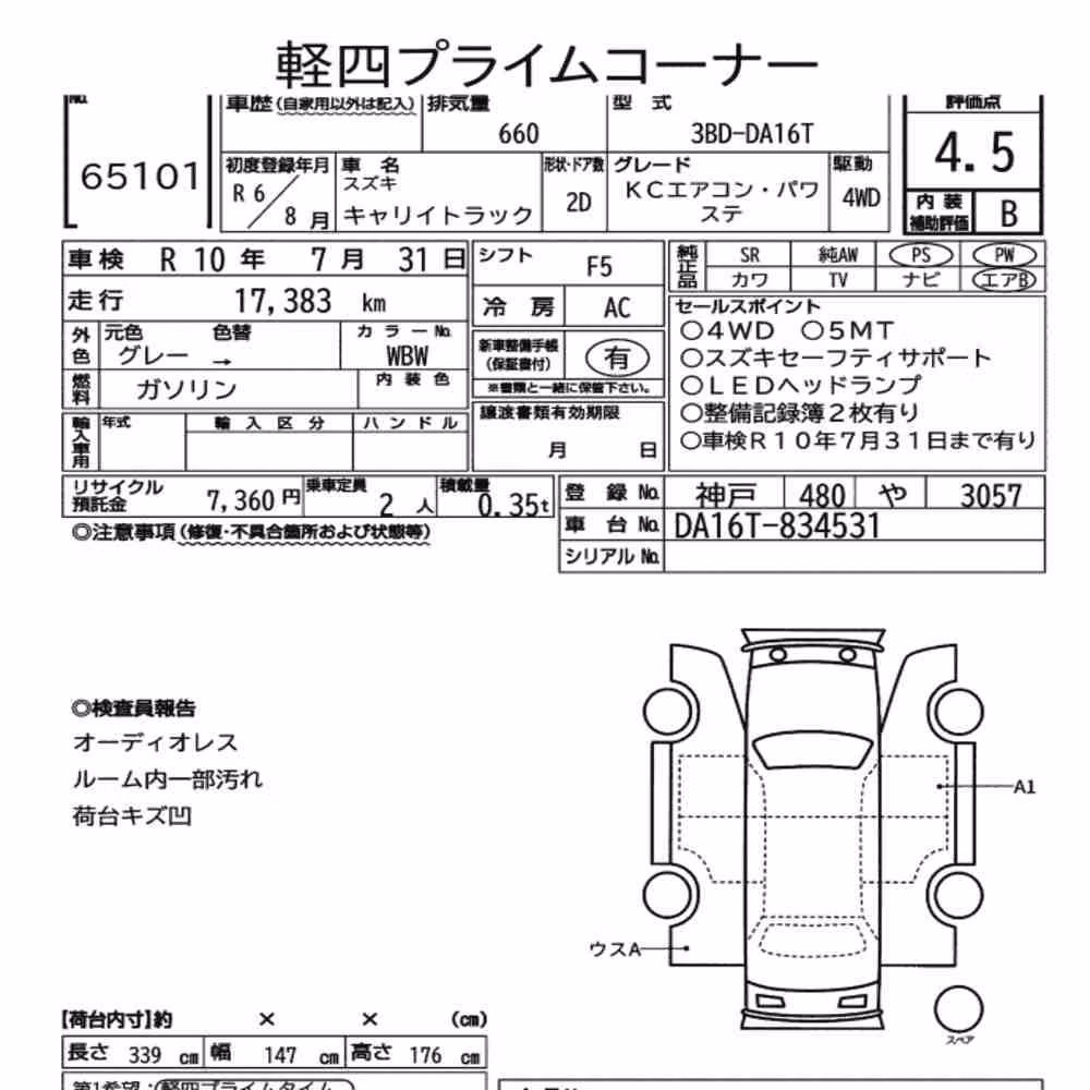 Notka aukcyjna: SUZUKI CARRY TRUCK 4WD KC AIR CONDITIONING POWER STEERING