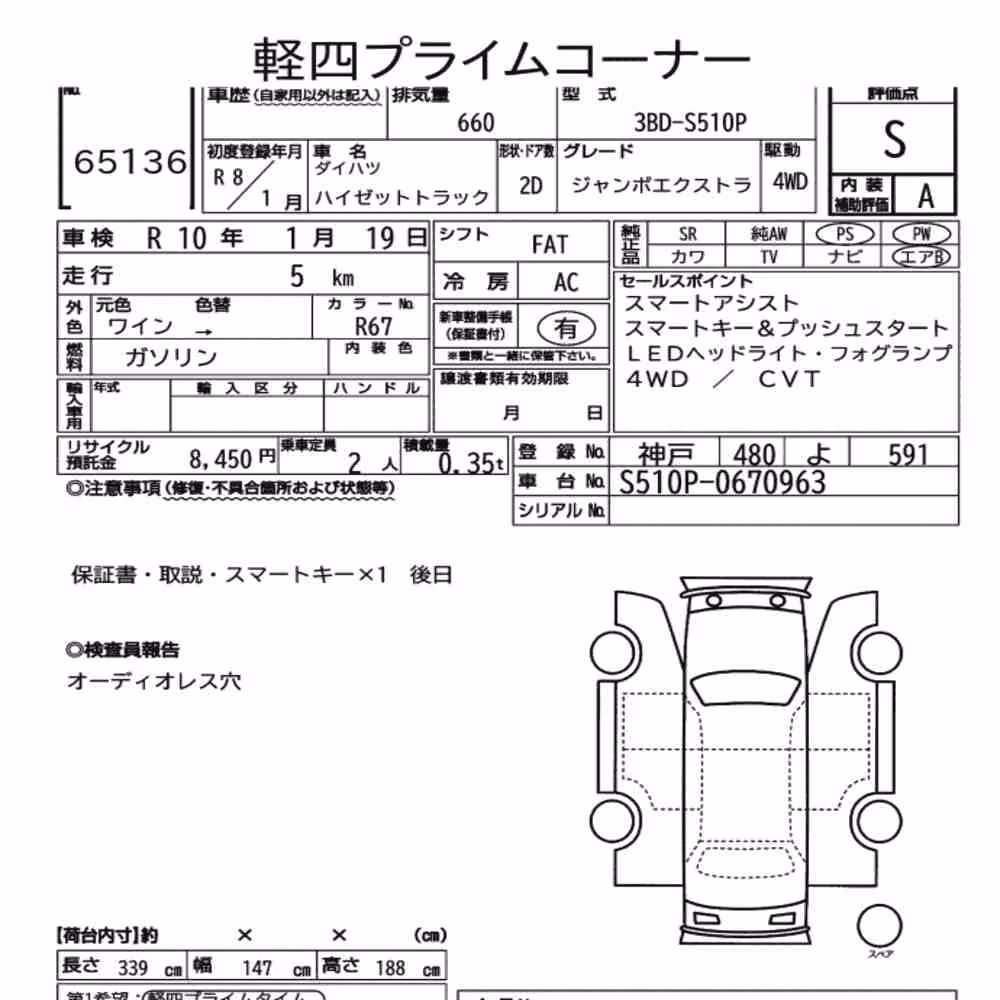 Notka aukcyjna: DAIHATSU HIJET TRUCK 4WD JUMBO EXTRA