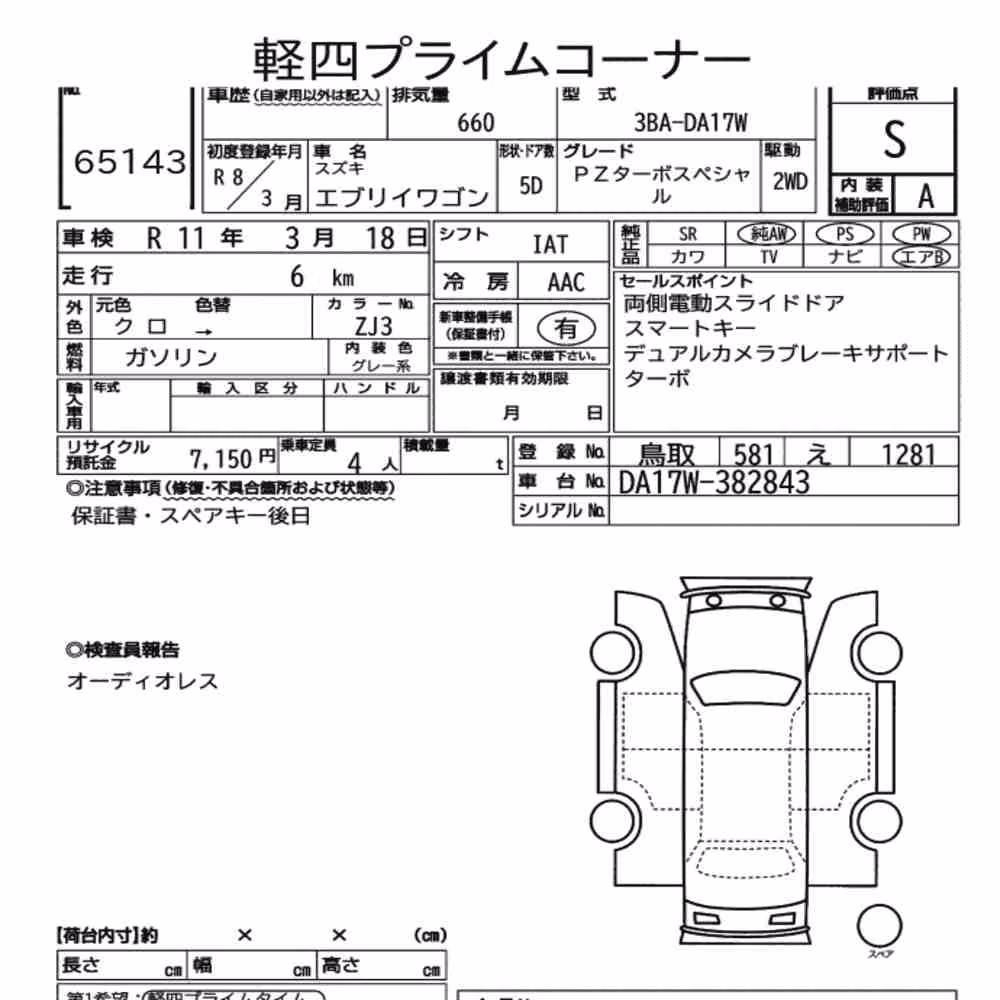 Notka aukcyjna: SUZUKI EVERY WAGON PZ TURBO SPECIAL